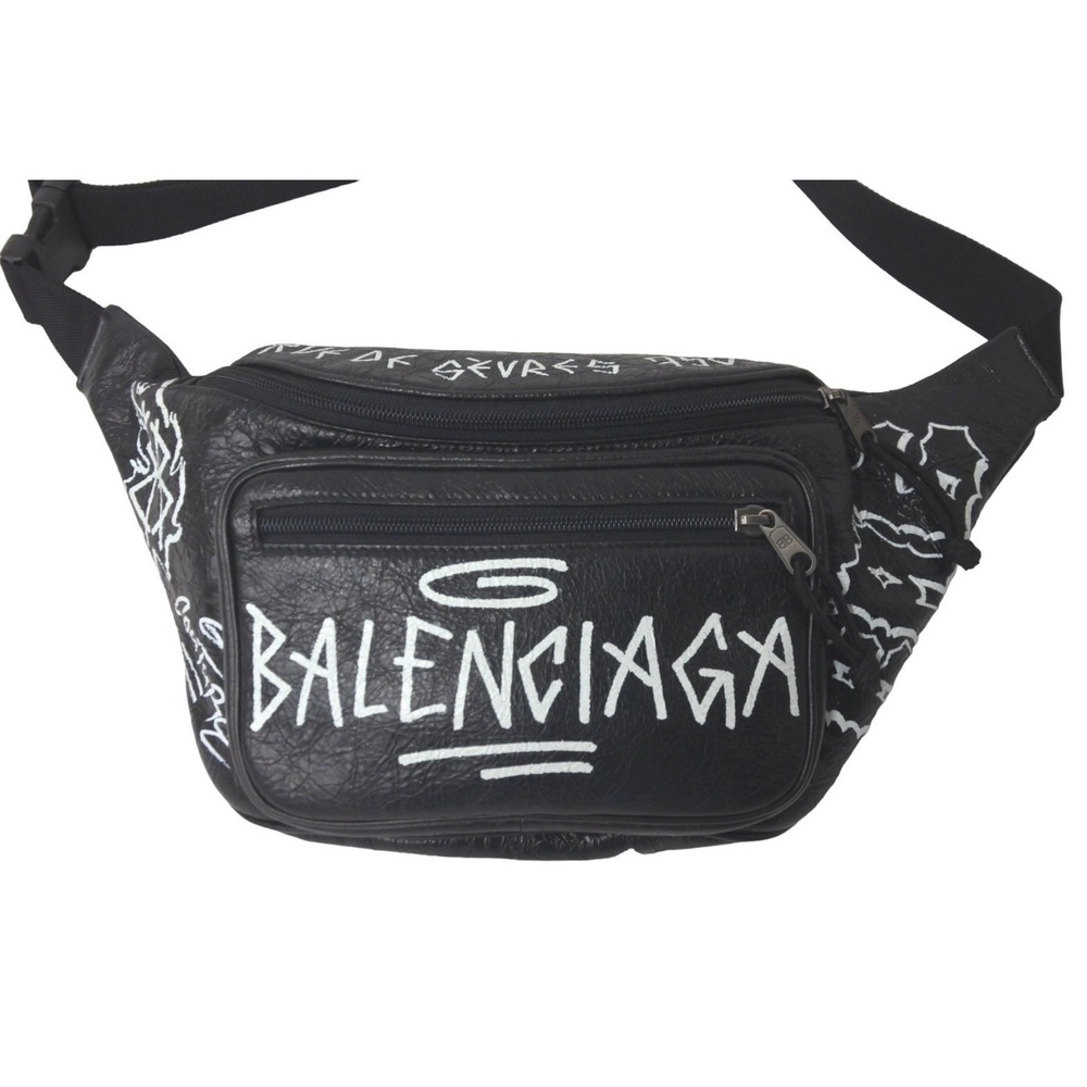 Balenciaga Bag Hardware Body Leather Explorer Graffiti Black Gray